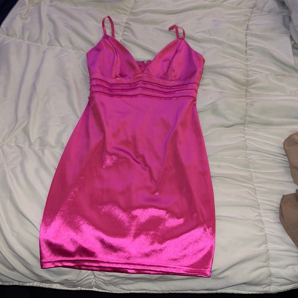 pink mini dress, super nicely fitting.